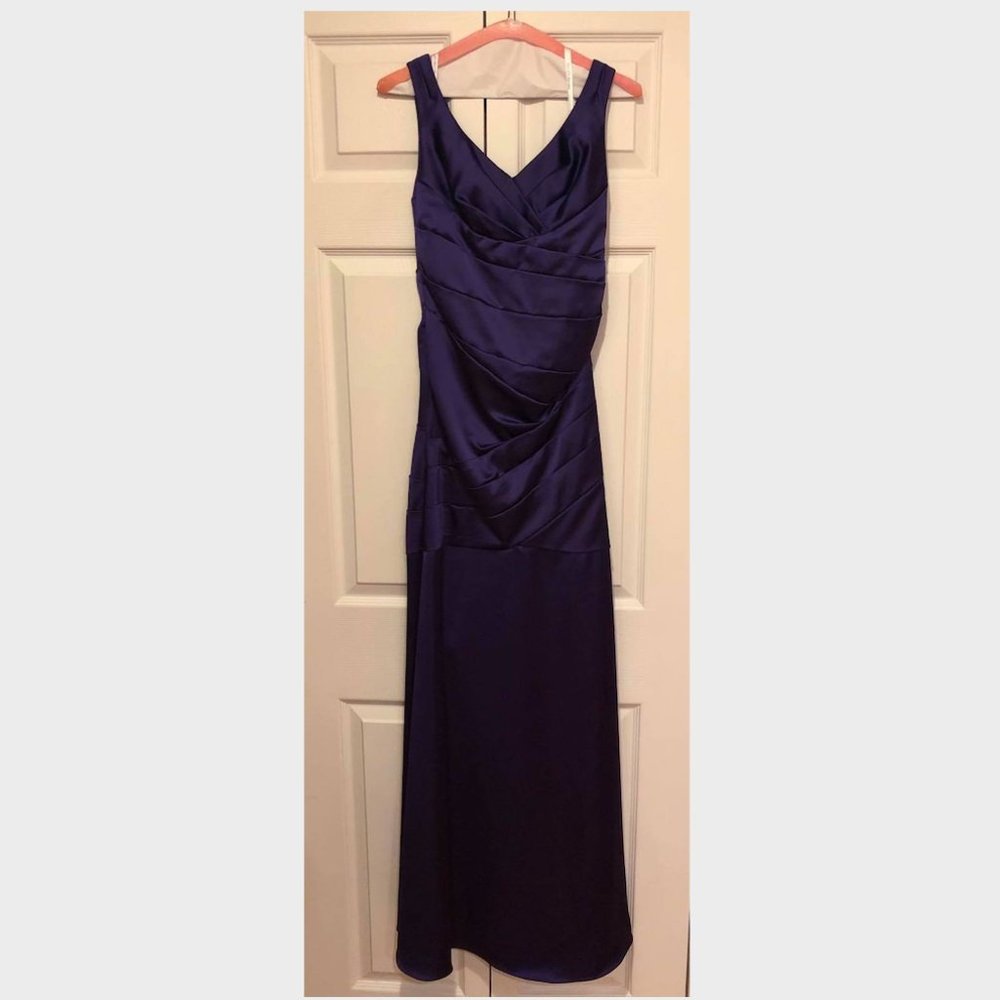 David's Bridal Long Bridesmaid Dress in Regency